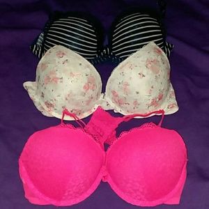 Lot of 3 Bra's - pushup, front clasp, racer back